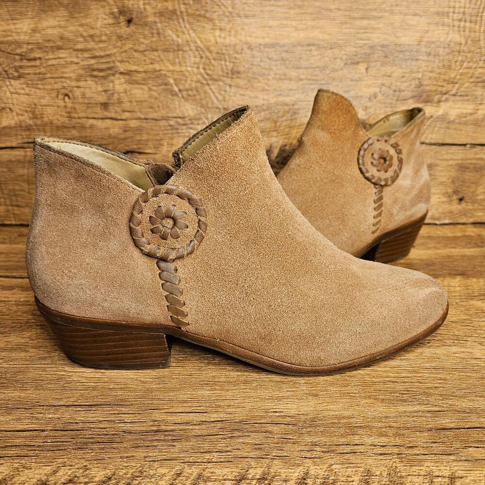 Jack Rogers Peyton Tan Suede ankle boot size 7M side zip